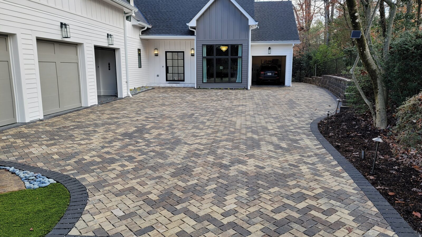 New paver driveway boosting a home's curb appeal